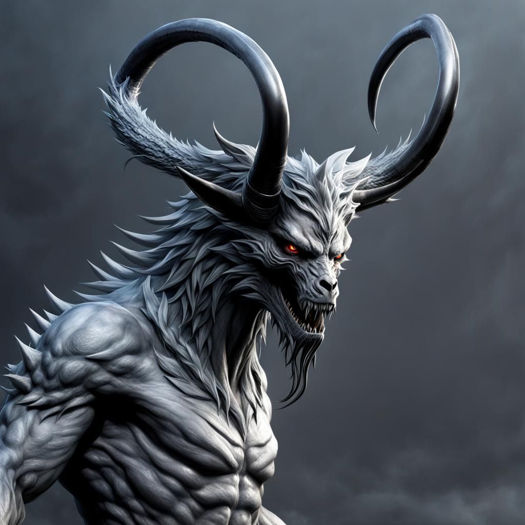 Ice Demon Sculpture with Horns and Wings