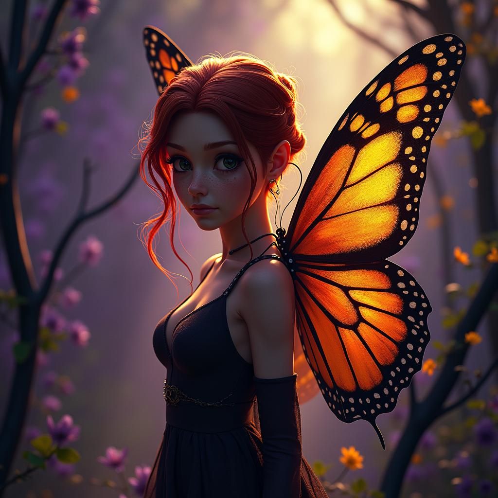 Fairy with Monarch Wings in Art Nouveau Style