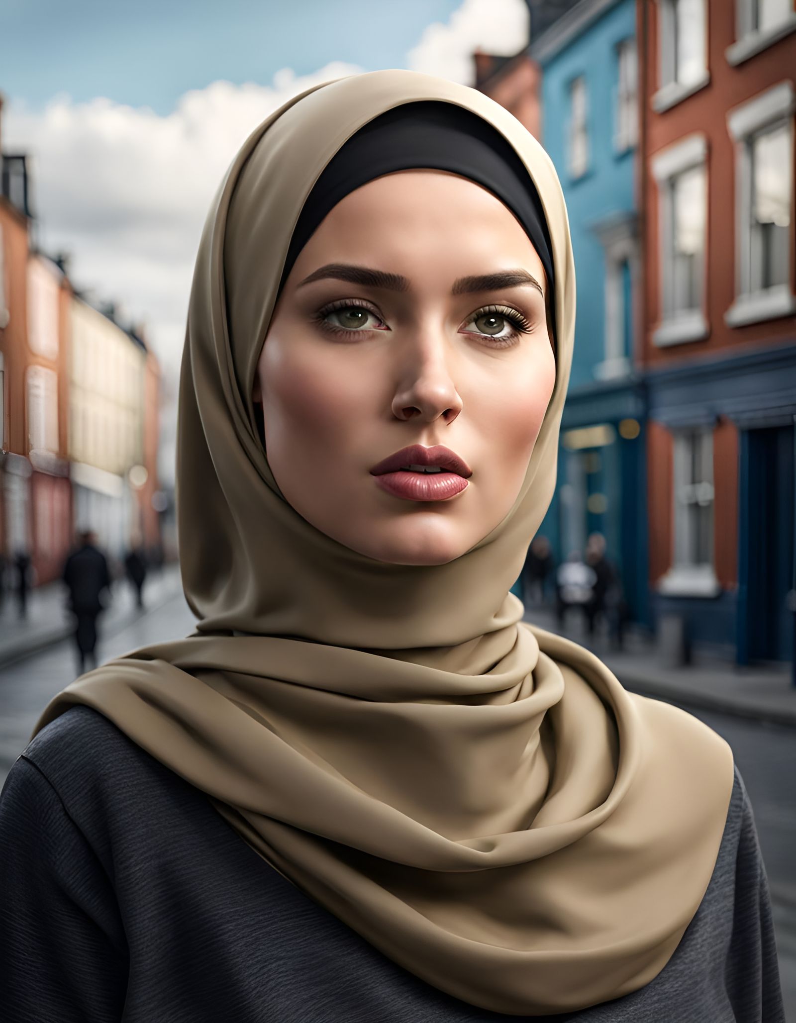 Irish Girl in Hijab Portrait, Digital Art Style