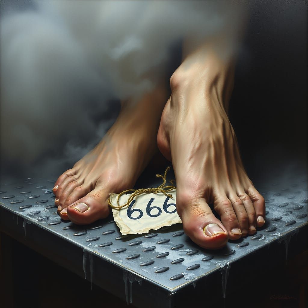 Eerie Still Life: Lifeless Feet in Icy Fog