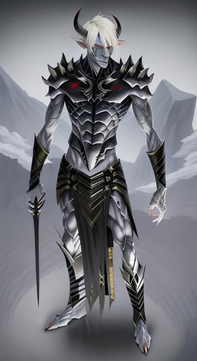 Icy Demon Portrait with Platinum Hair and Horns