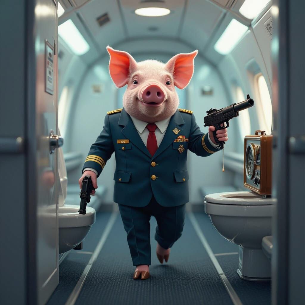 Pilot Pig on Airplane in Syd Mead Style