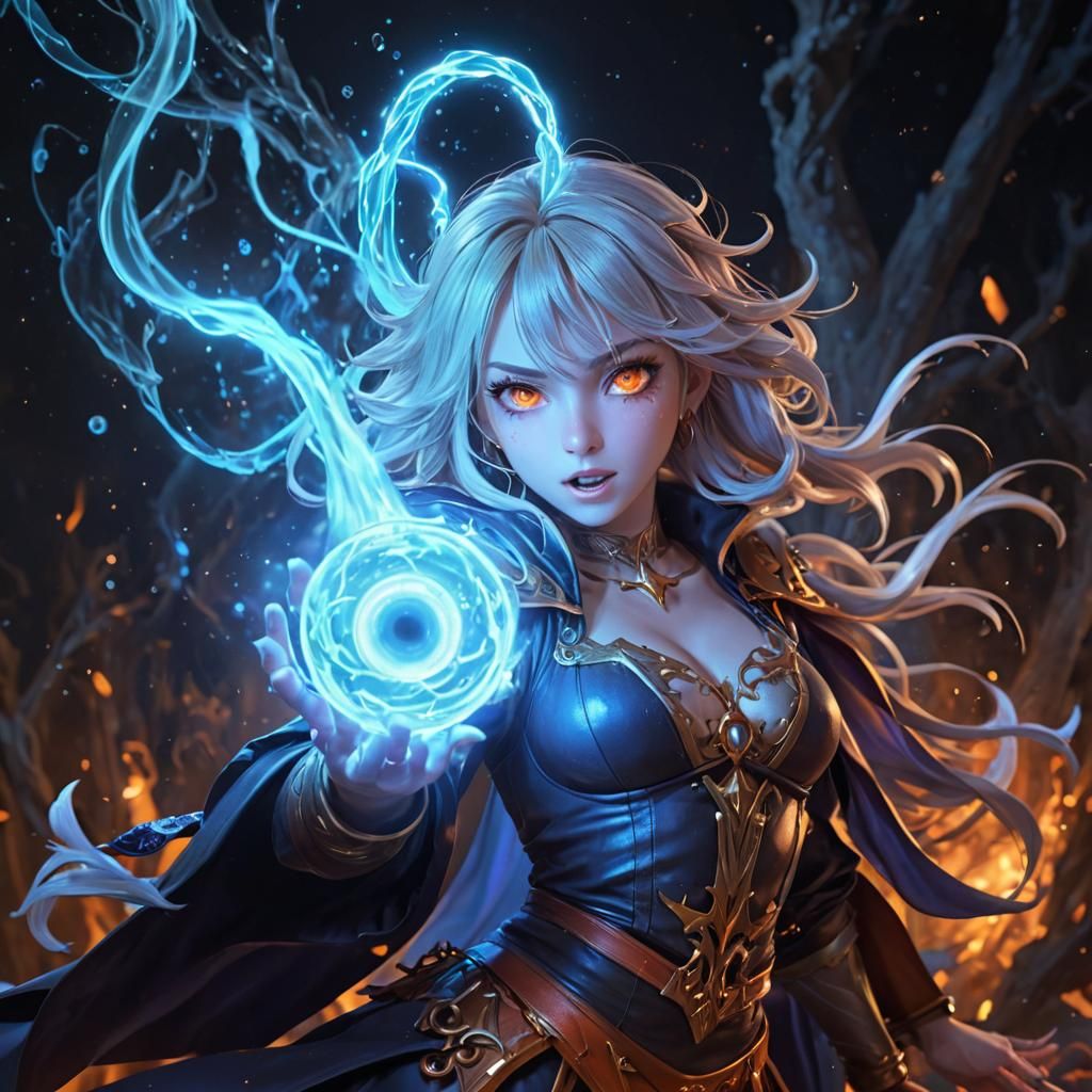 Anime Sorceress Unleashing Cosmic Spell, 3D Art