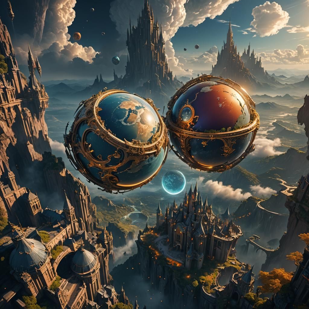 Two Planets with Rings: Fantasy Concept Art