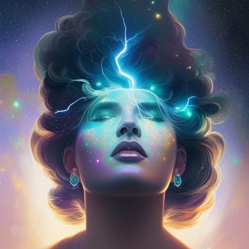 Girl Struck by Lightning in Starry Night, Art Nouveau