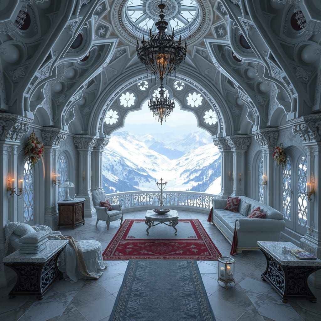 Snow-White Sanctum Overlooking Moesring Pass in Eldingheim's...