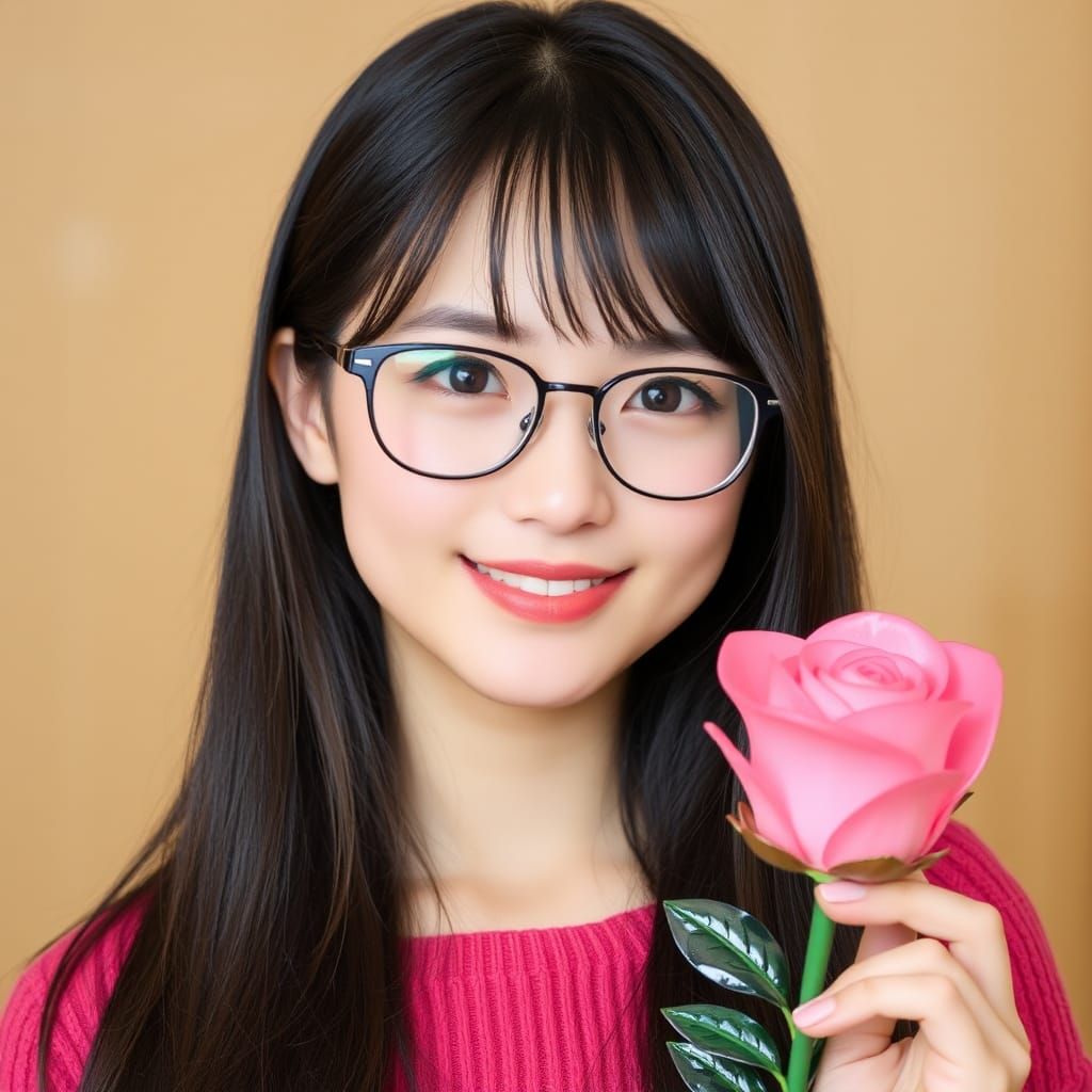 Japanese Girl Holding Glass Rose, Sweet Aesthetic