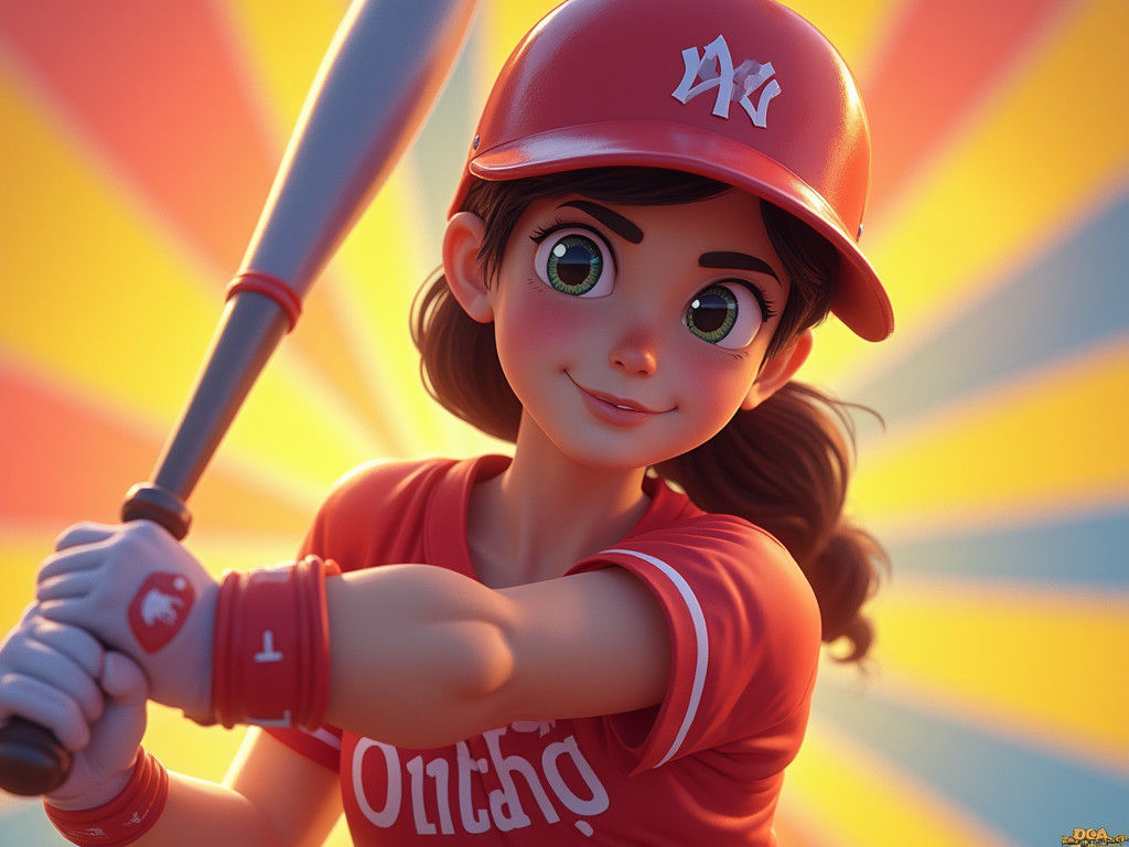 Dynamic Softball Player in Pixar-Style 3D Art