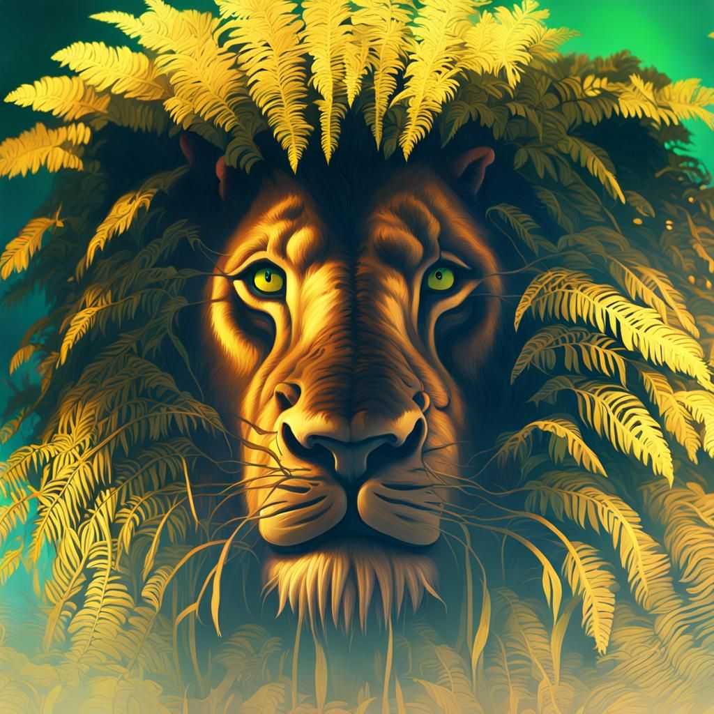 Lion Roaring in Mystical Forest, Fantasy Concept Art