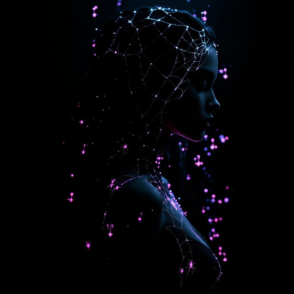 Gothic Woman Silhouette with Mystic Spiderweb Tattoos