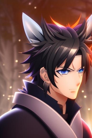 Handsome Wolf Furry Portrait in Anime Key Visual Style