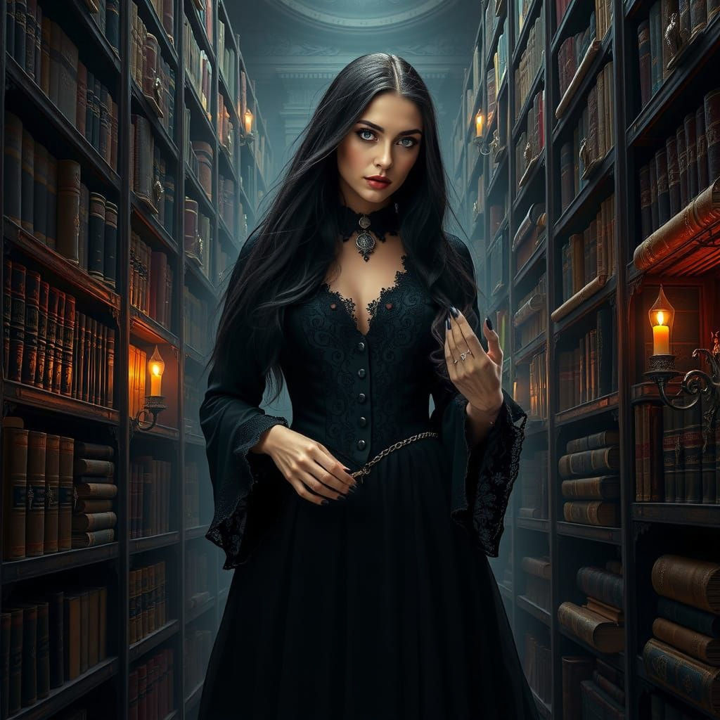 Elegant Gothic Library Enshrouded in Mystery