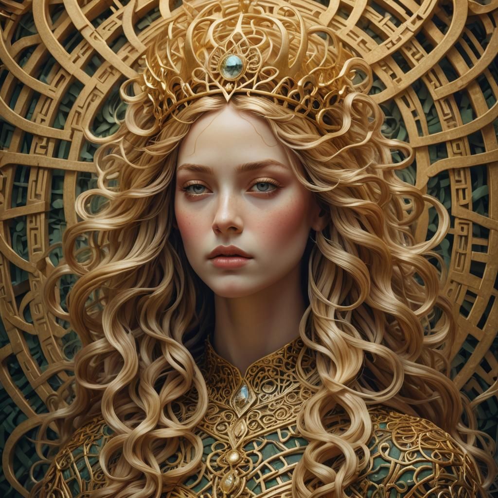 Goddess Entangled in Golden Hair Maze