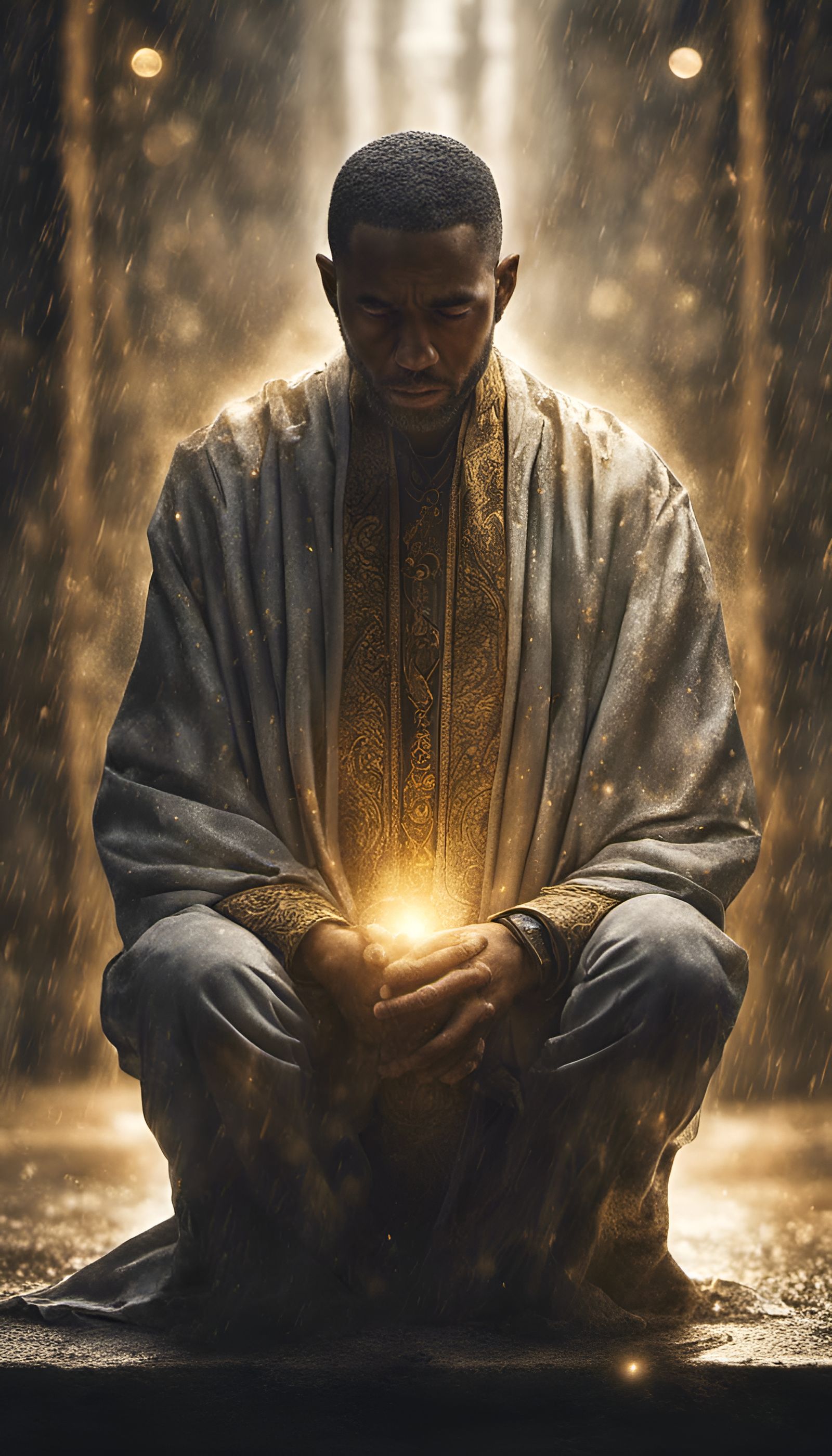 Mage in Golden Rain Praying