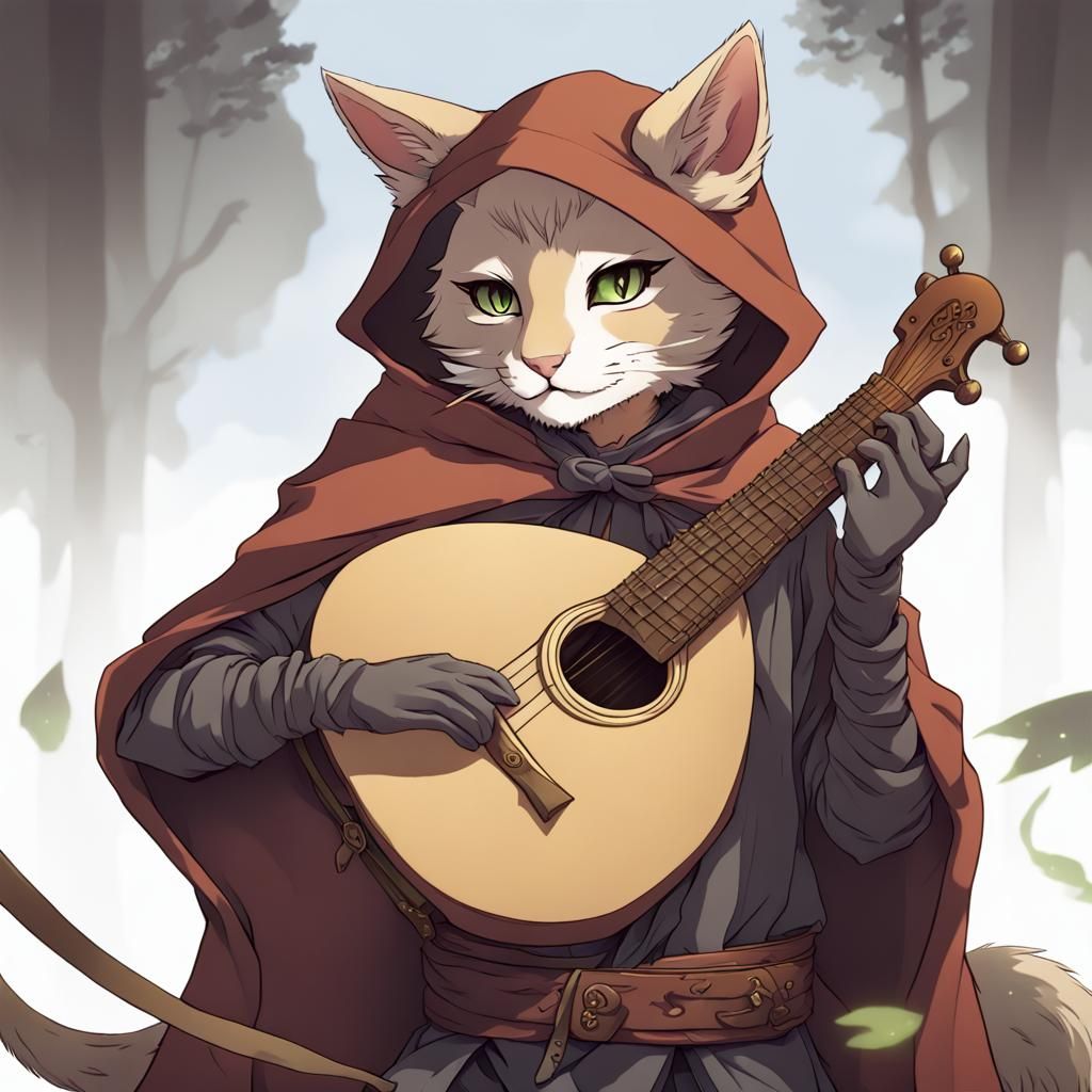 Tabaxi Bard with Lute in Anime Style