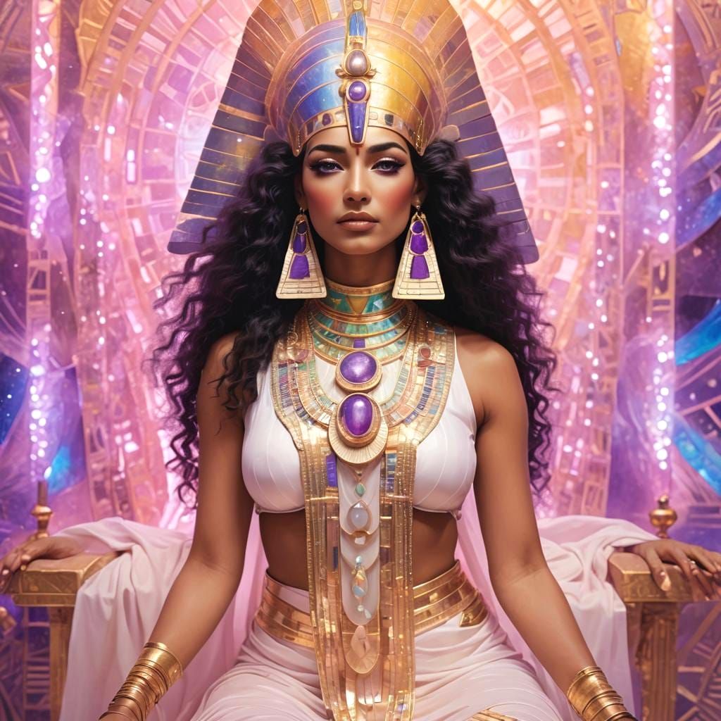 Cosmic Violet Priestess Goddess in Holographic Light