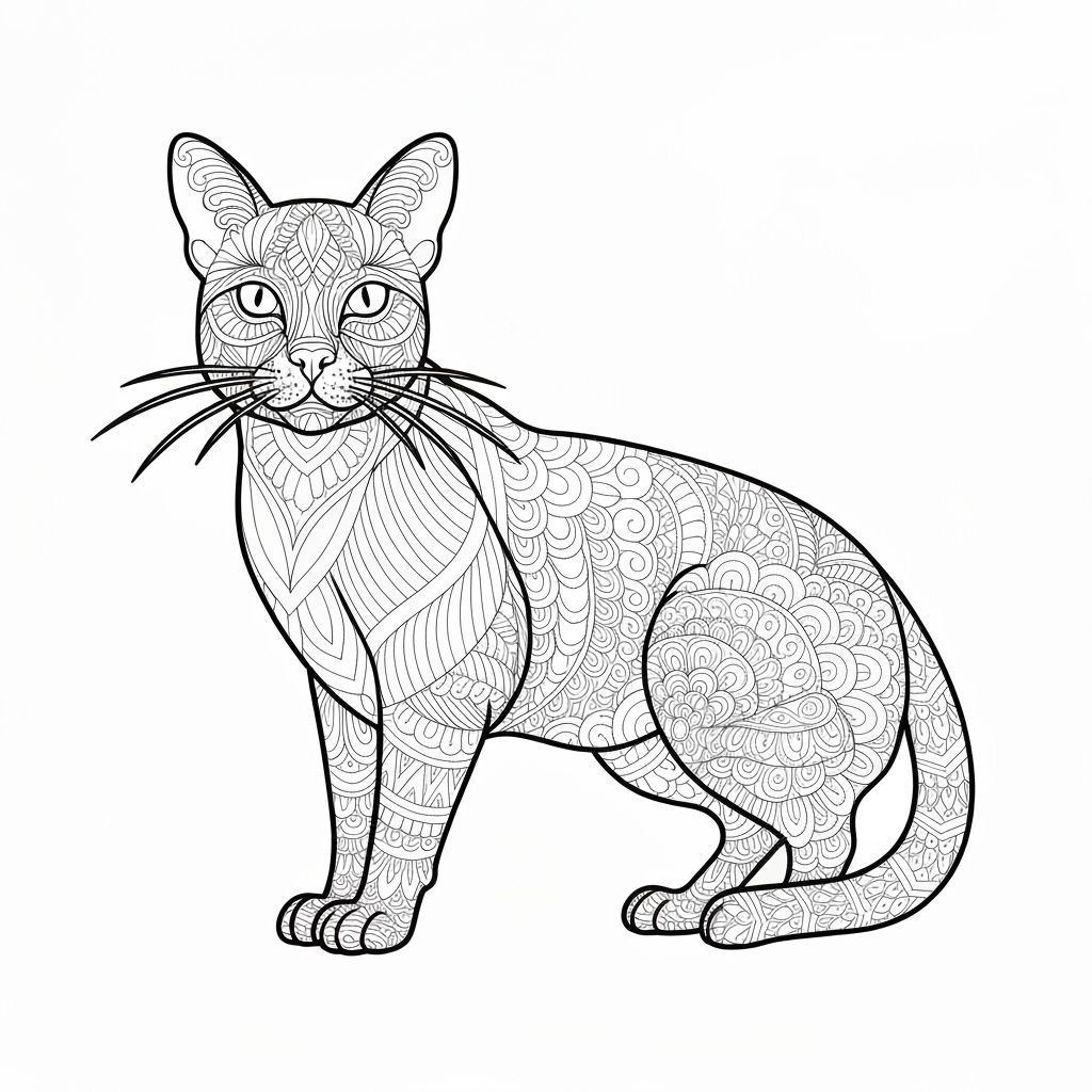 Intricate Zentangle Siamese Cat Coloring Page