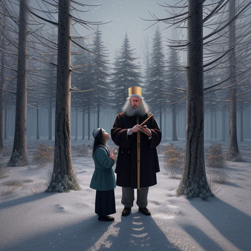 Elderly Orthodox Jew Lights Hanukkah Candles in Snowy Forest...