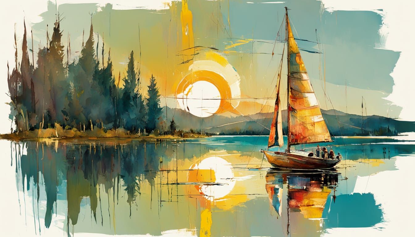 Impressionistic Sailboat Scene at Golden Hour