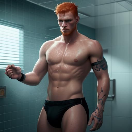 Ginger Man in Locker Room: Detailed Digital Art