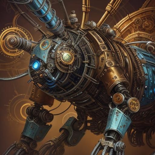 Steampunk Silverfish Robot Illustration with Clockwork Detai...