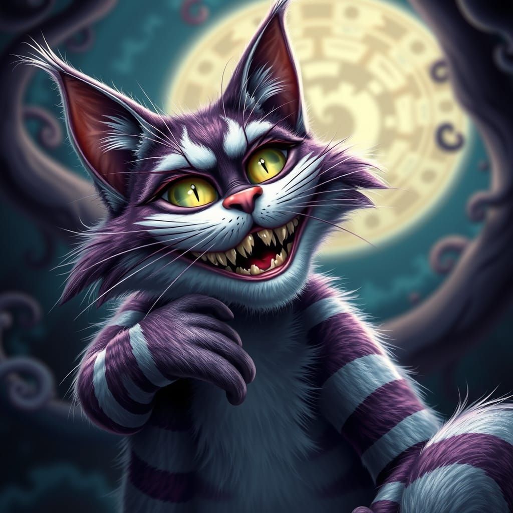 Whimsical Cheshire Cat Portrait in Hyperreal Style