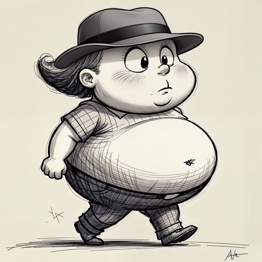 Cartoon Big Head Person in Pencil Sketch Style