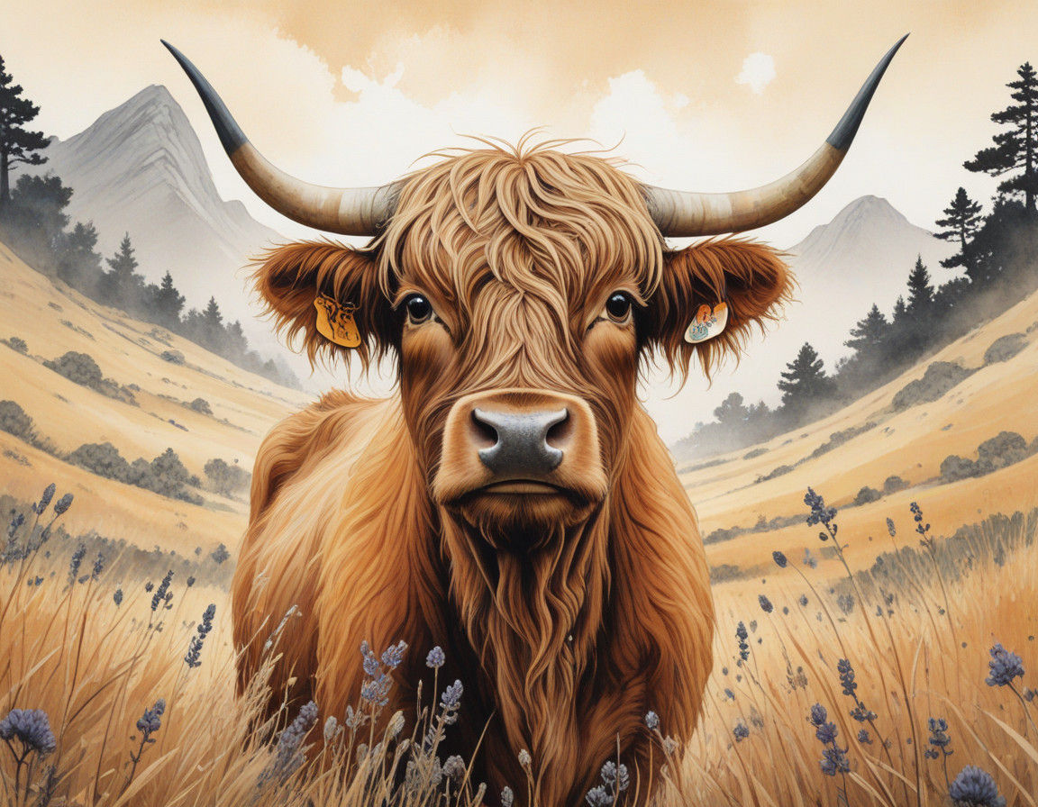 Whimsical Highland Calf in Watercolour