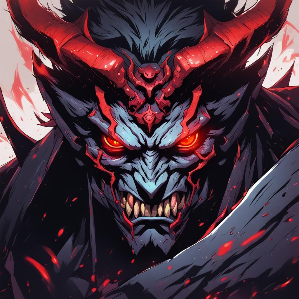 Red-Eyed Demon in Anime Style