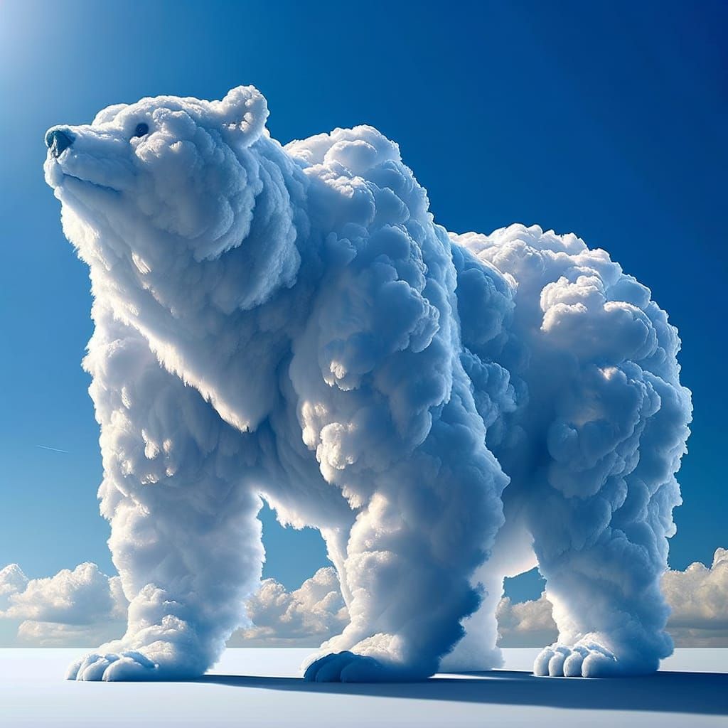 Majestic Cloud Bear Rises in the Azure Sky
