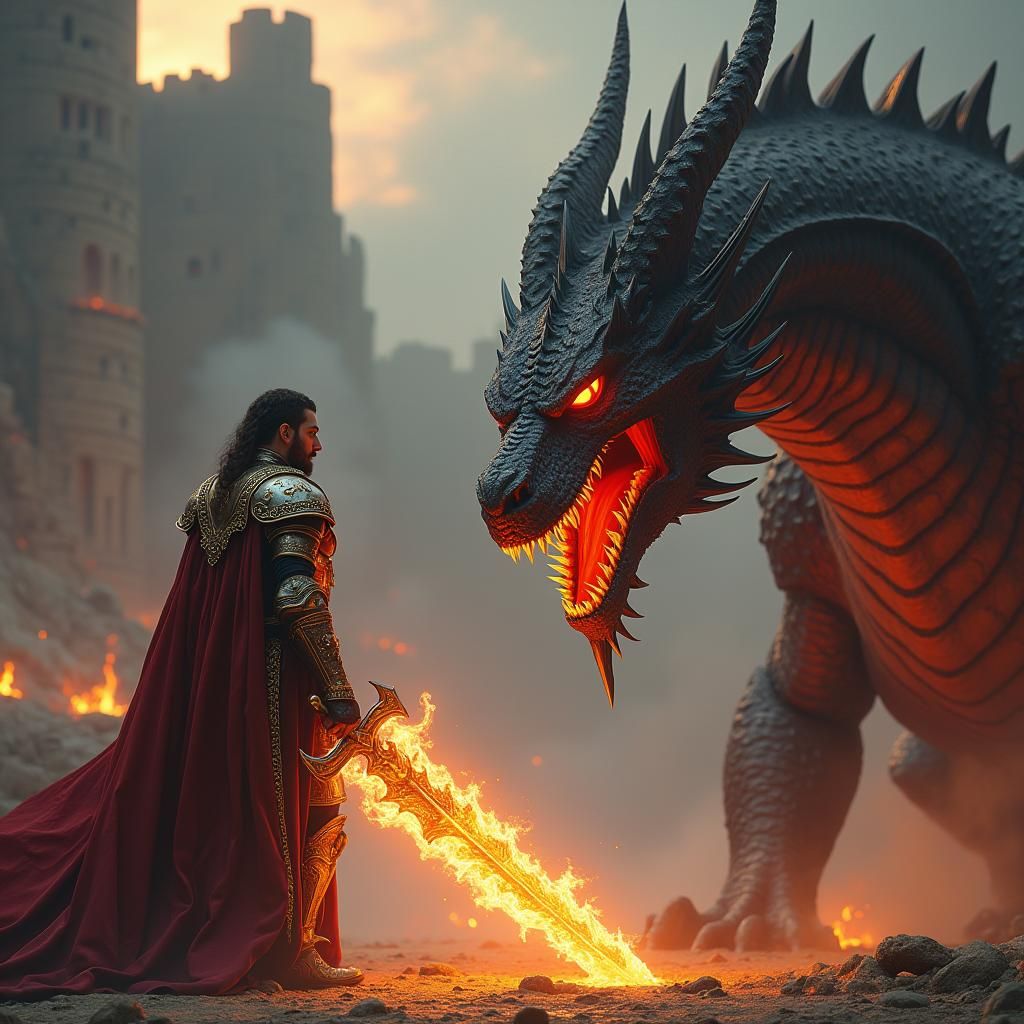 Knight and Dragon in Fiery Stare Down