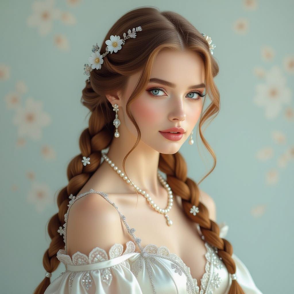 Golden Braids and Pearls in Art Nouveau Style