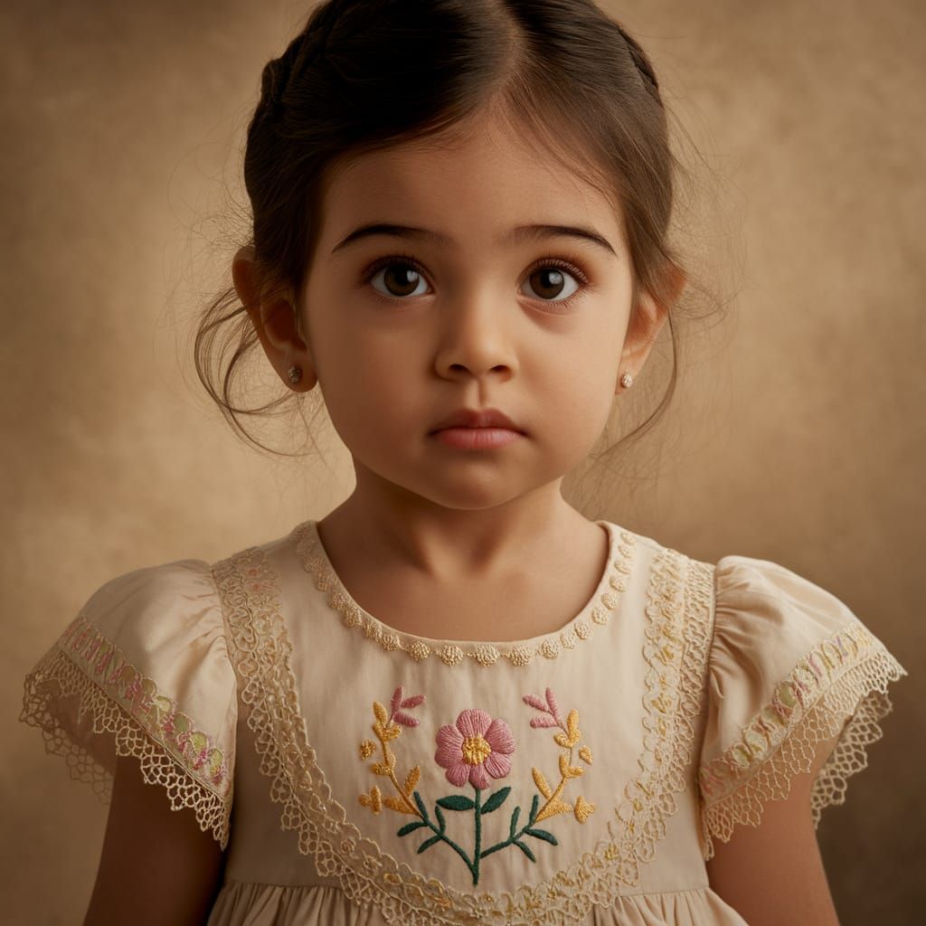 Hispanic Girl in Embroidered Dress Portrait