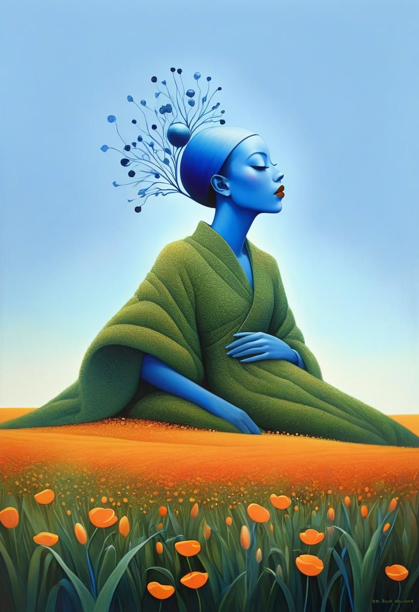 Bluebird Portrait in Art Deco Baroque Style