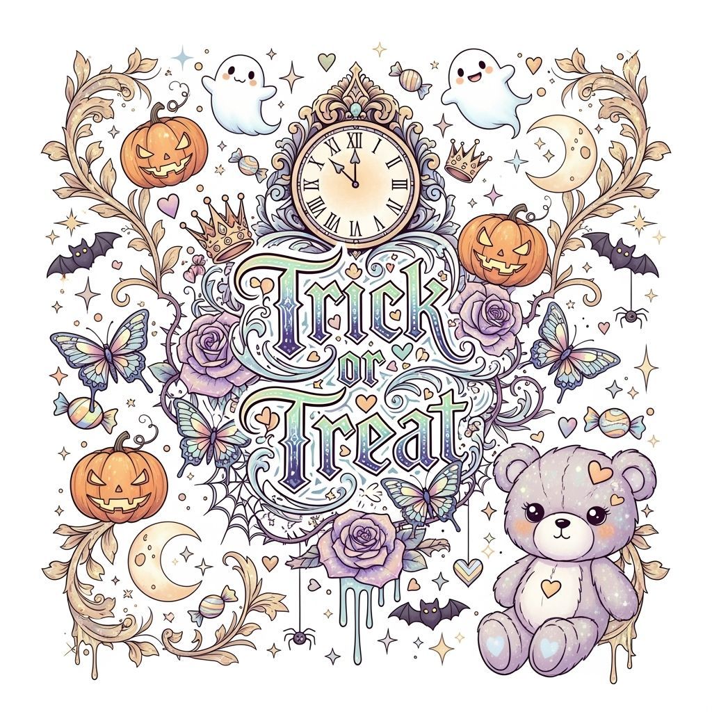 Kawaii Halloween Pattern with Gothic Teddy Bear