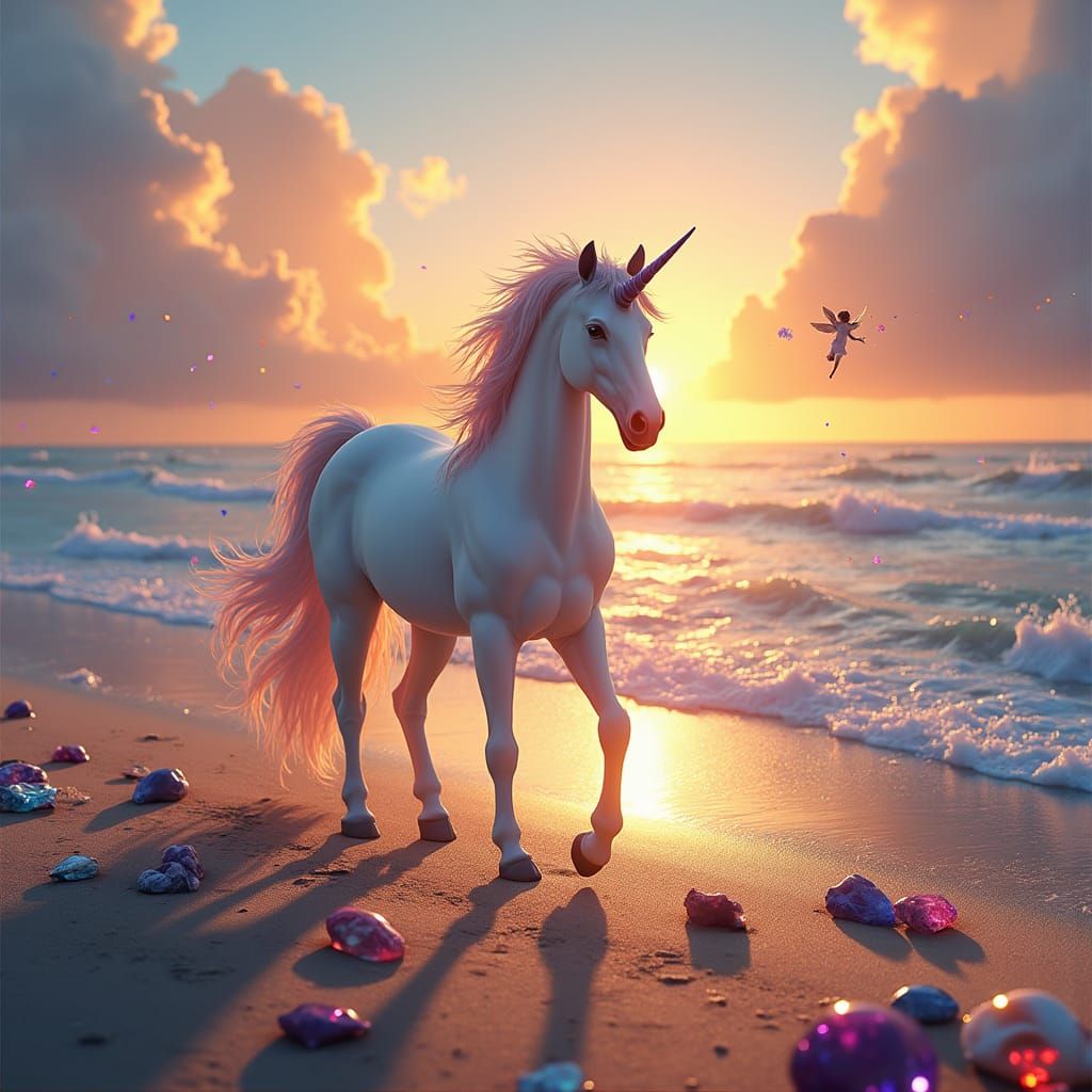 Unicorn and Angels on Gemstone Beach