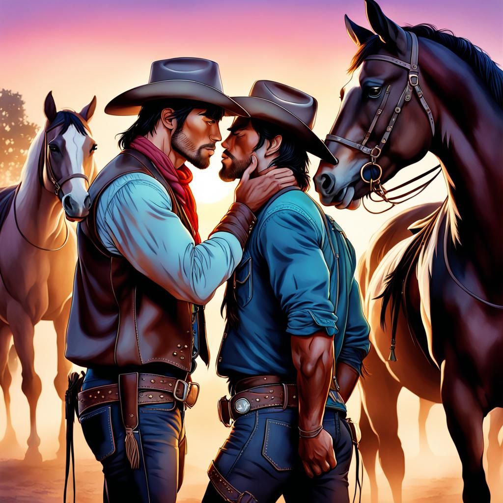 Cowboy Romance at Dusk: A Comic Book Illustration