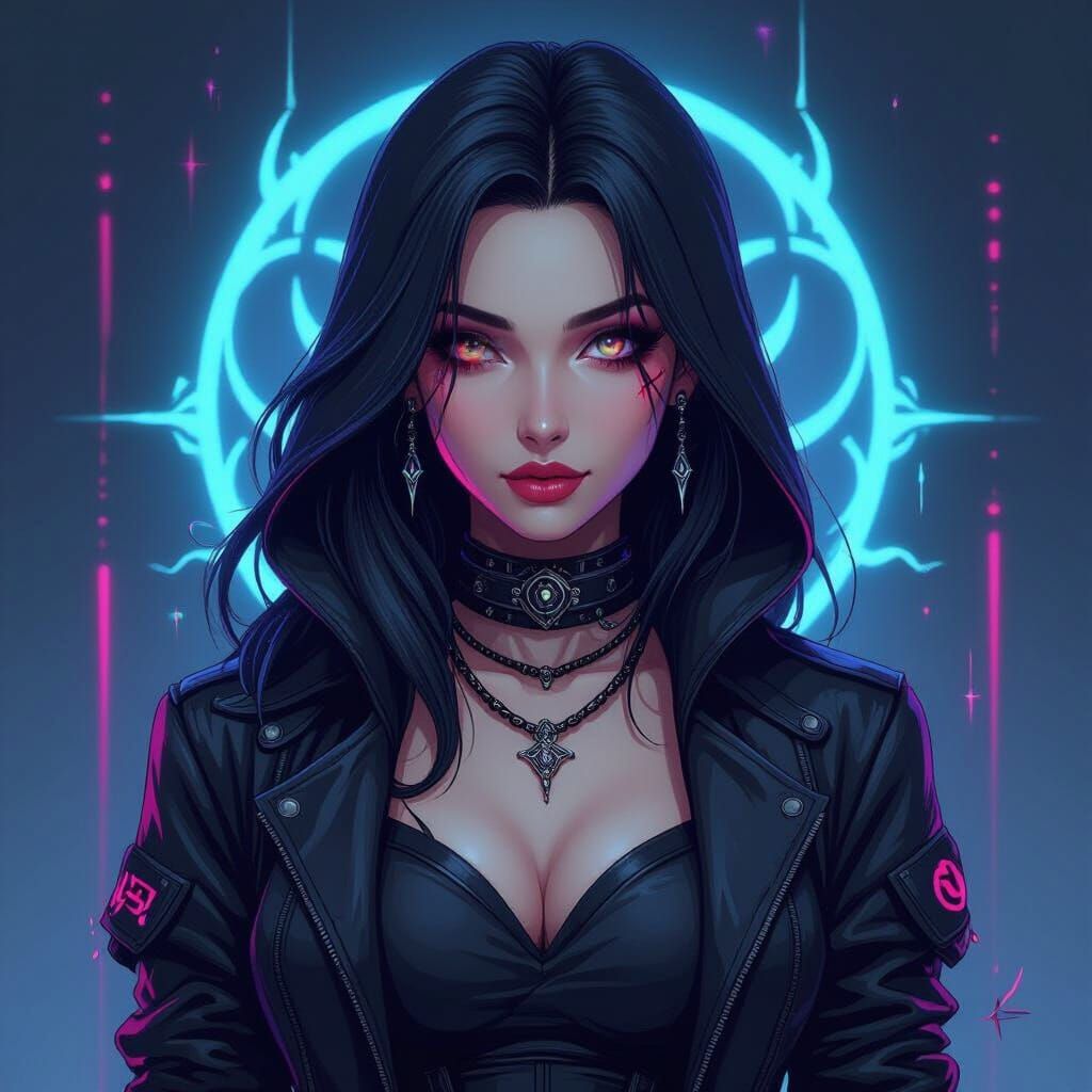 Beautiful Nightmare Logo with Waifu in Neon Future Style