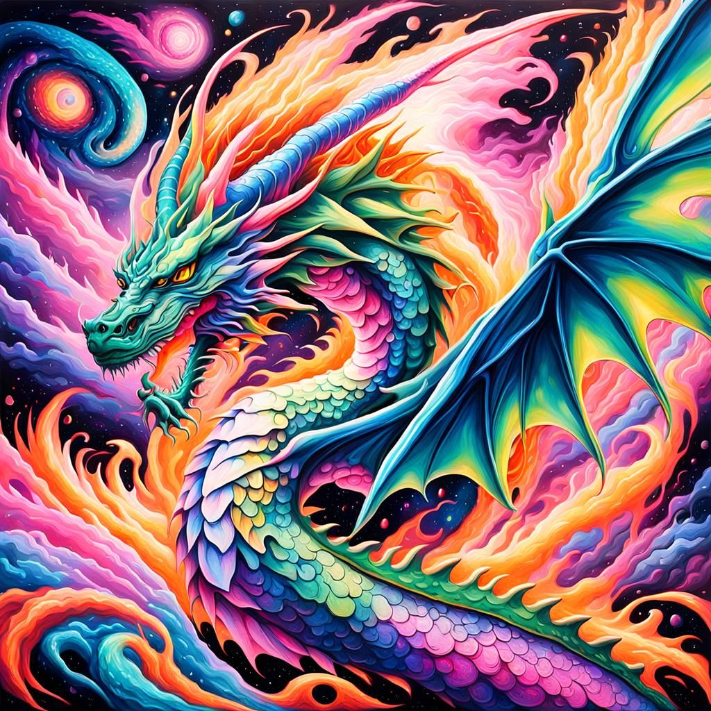 Surreal, Ultra Detailed Graffiti Art Dragon with Iridescent...