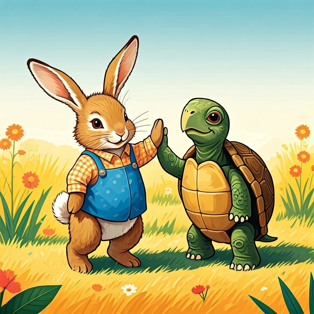 Br'er Rabbit and Turtle High Five, Whimsical Art