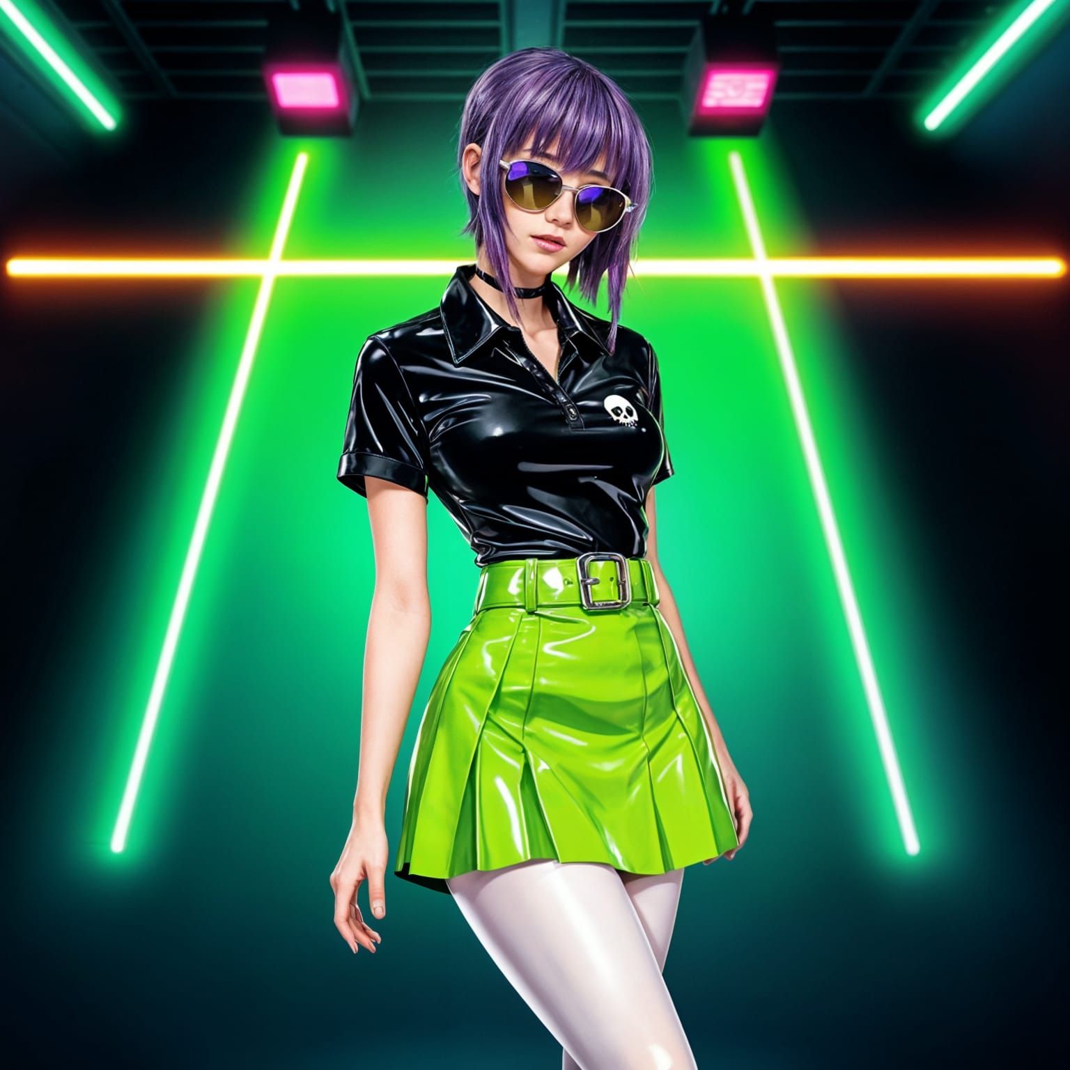 Goth Cyberpunk Fashion Model in Neon Studio