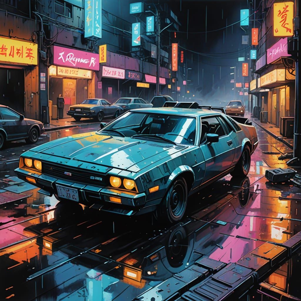 Still life watercolour wet brush gouache cyberpunk 2099 blade runner 2049 neon painting