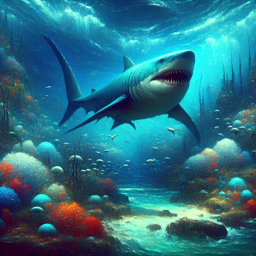 Megalodon in Deep Sea: A Matte Painting