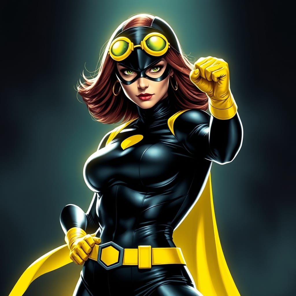 Miss Jupiter in Sporty Black and Yellow Hero Outfit