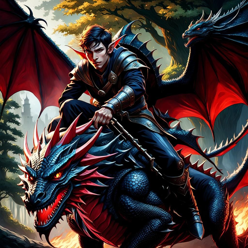 Elf Boy Dragon Rider: Dark Fantasy Concept Art