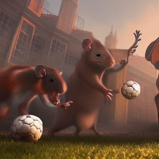 Rats Play Football: Detailed Matte Painting