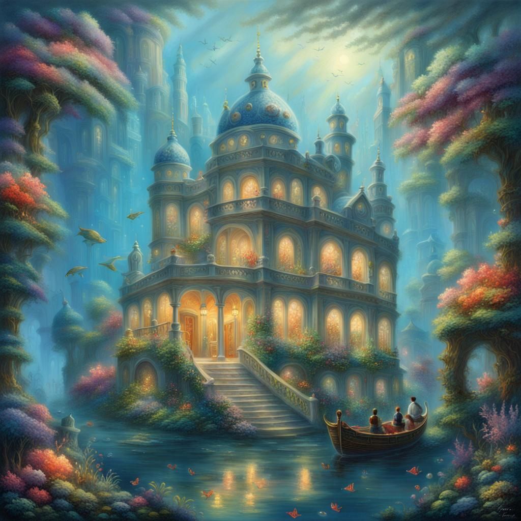 Coral and Pearl Palace Undersea in Ethereal Style