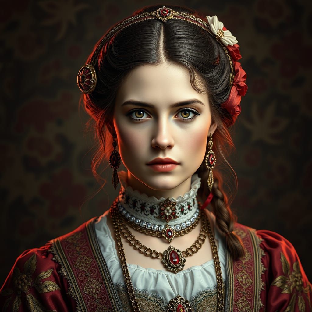 1880s Russian Woman Portrait in Art Nouveau Style