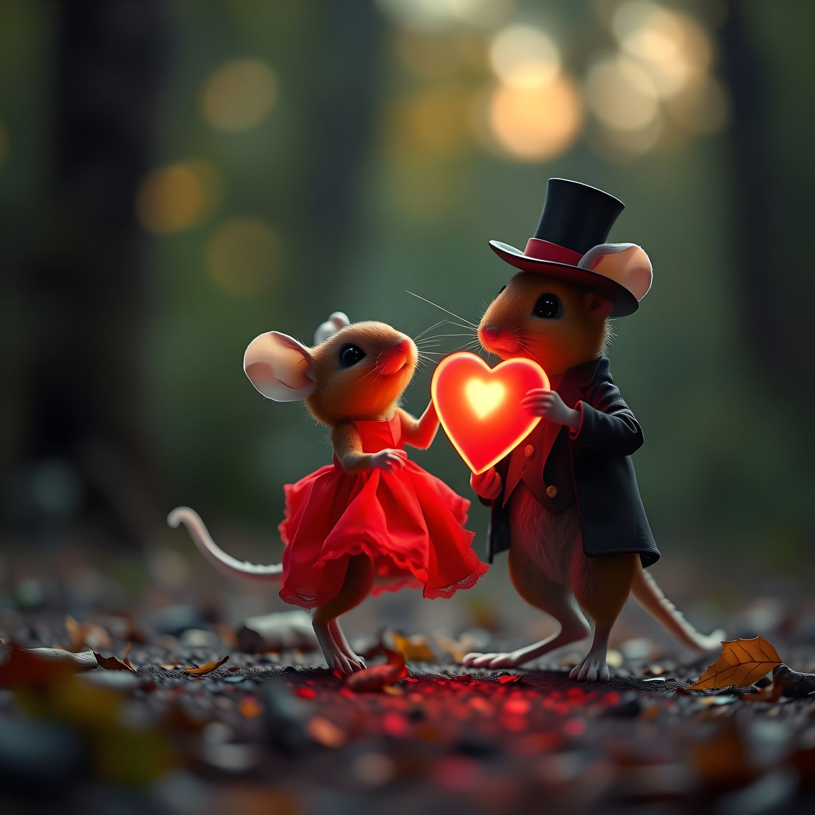 Whimsical Mice in Love Dance Under Starry Night