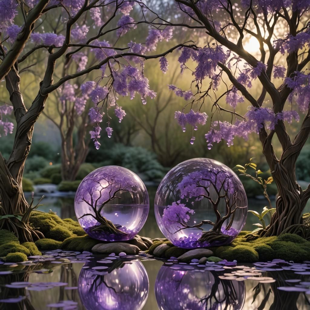 Amethyst Orb in Twilight Garden: Detailed Digital Art